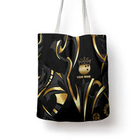 Personalized Golden Tribal Bowling Ball Emblem Tote Bag with Black Abstract Metallic Pattern - Wonder Print Shop