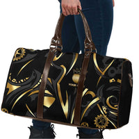 Personalized Golden Tribal Bowling Ball Emblem Travel Bag with Black Abstract Metallic Pattern - Wonder Print Shop