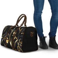 Personalized Golden Tribal Bowling Ball Emblem Travel Bag with Black Abstract Metallic Pattern - Wonder Print Shop