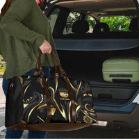 Personalized Golden Tribal Bowling Ball Emblem Travel Bag with Black Abstract Metallic Pattern - Wonder Print Shop