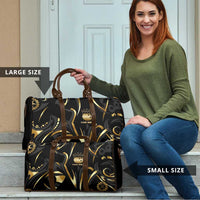 Personalized Golden Tribal Bowling Ball Emblem Travel Bag with Black Abstract Metallic Pattern - Wonder Print Shop