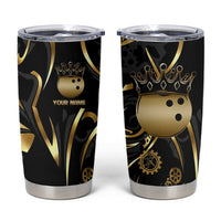 Personalized Golden Tribal Bowling Ball Emblem Tumbler Cup with Black Abstract Metallic Pattern - Wonder Print Shop