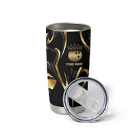 Personalized Golden Tribal Bowling Ball Emblem Tumbler Cup with Black Abstract Metallic Pattern - Wonder Print Shop
