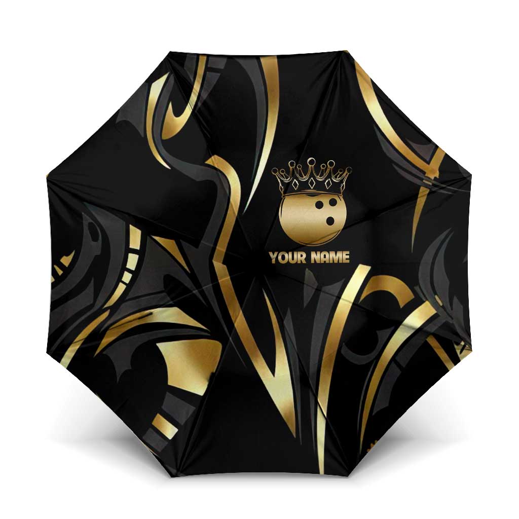 Personalized Golden Tribal Bowling Ball Emblem Umbrella with Black Abstract Metallic Pattern - Wonder Print Shop