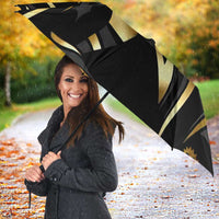 Personalized Golden Tribal Bowling Ball Emblem Umbrella with Black Abstract Metallic Pattern - Wonder Print Shop