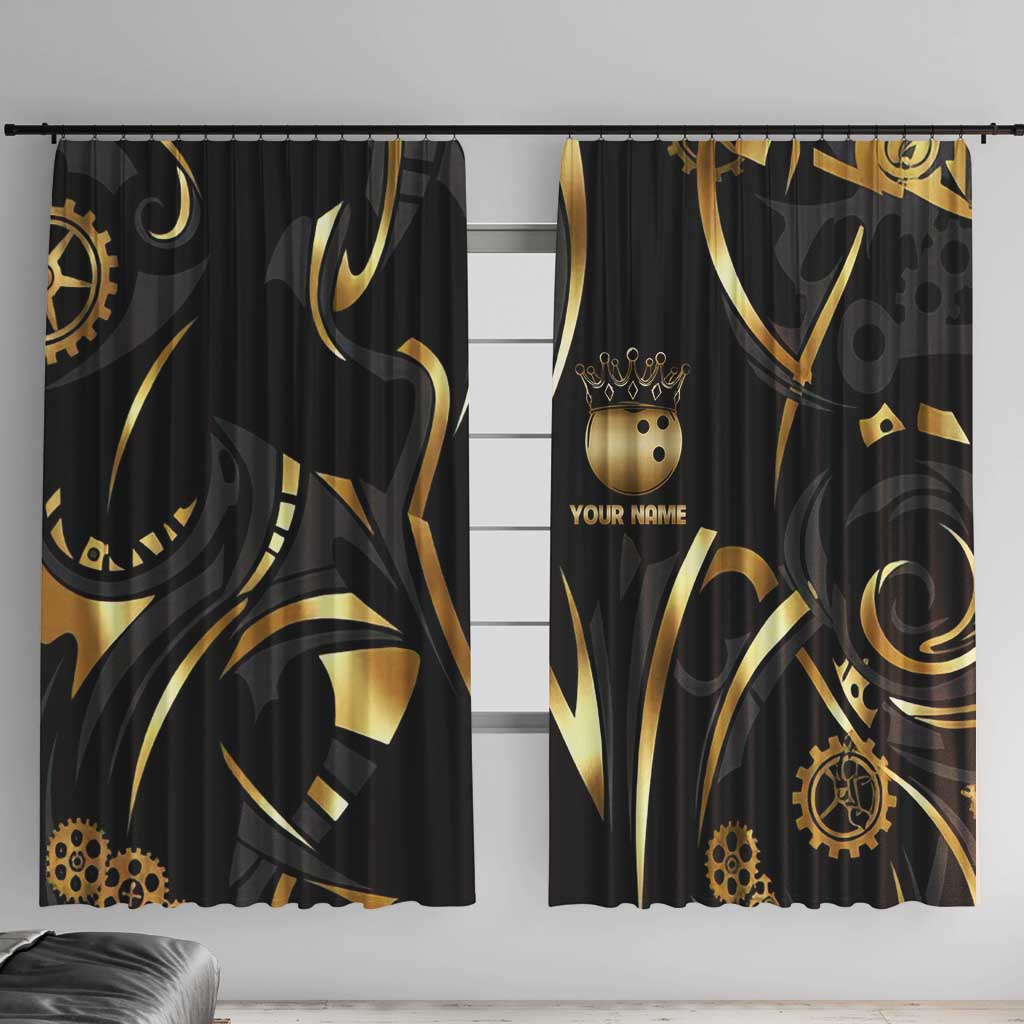 Personalized Golden Tribal Bowling Ball Emblem Window Curtain with Black Abstract Metallic Pattern - Wonder Print Shop