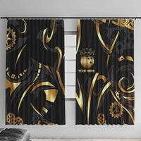 Personalized Golden Tribal Bowling Ball Emblem Window Curtain with Black Abstract Metallic Pattern - Wonder Print Shop