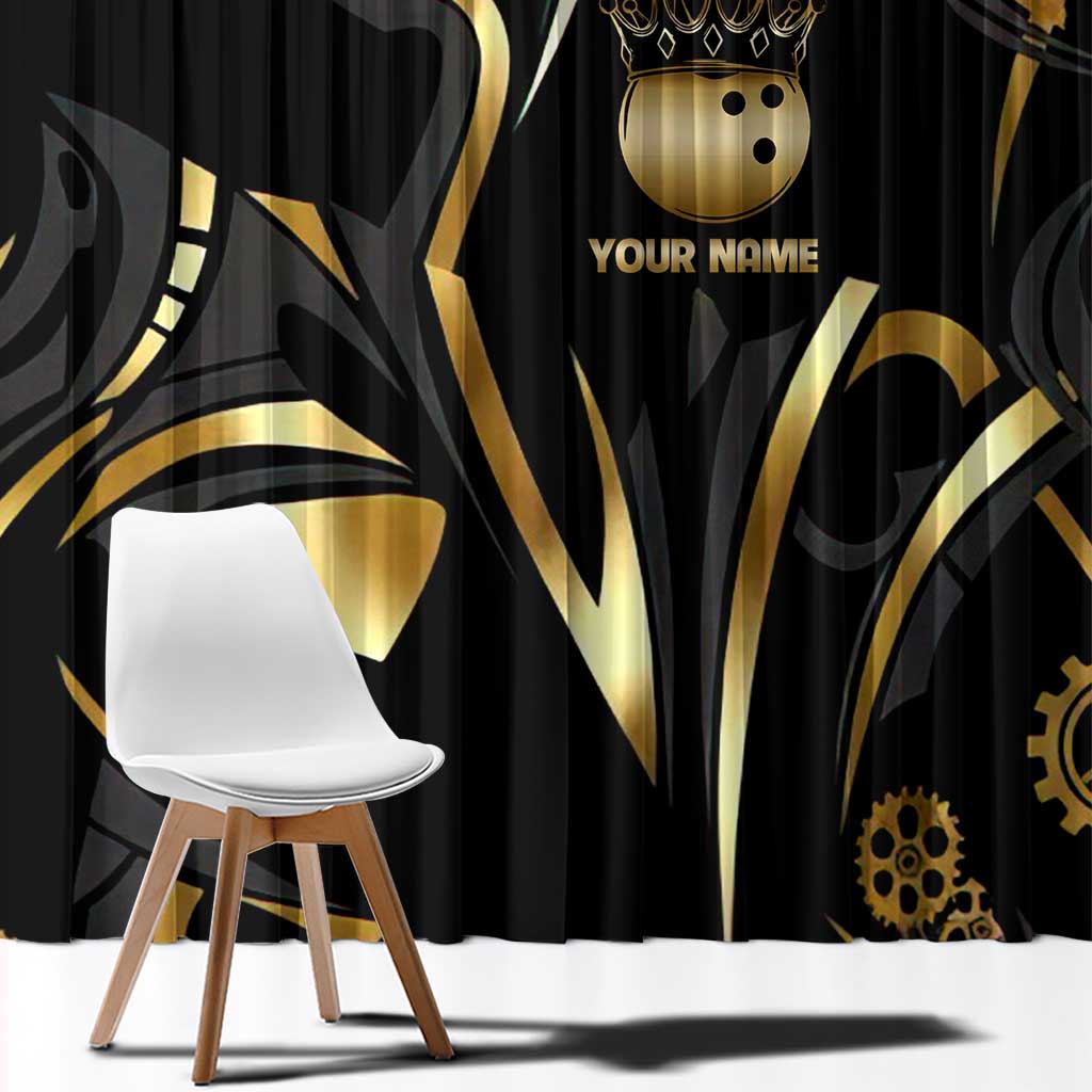 Personalized Golden Tribal Bowling Ball Emblem Window Curtain with Black Abstract Metallic Pattern - Wonder Print Shop