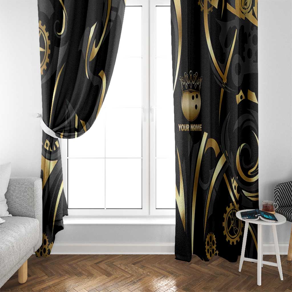 Personalized Golden Tribal Bowling Ball Emblem Window Curtain with Black Abstract Metallic Pattern - Wonder Print Shop