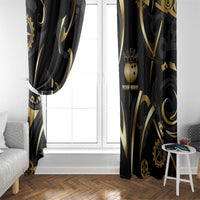 Personalized Golden Tribal Bowling Ball Emblem Window Curtain with Black Abstract Metallic Pattern - Wonder Print Shop
