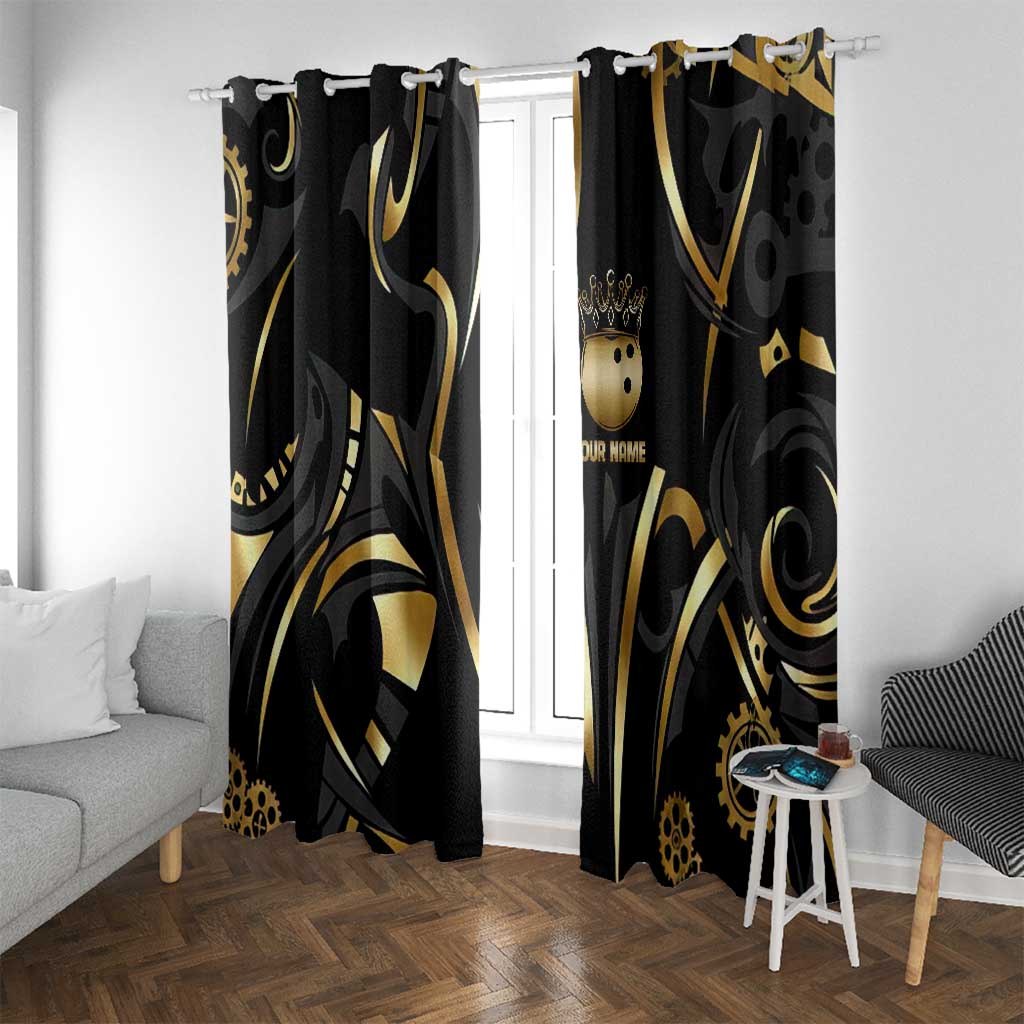 Personalized Golden Tribal Bowling Ball Emblem Window Curtain with Black Abstract Metallic Pattern - Wonder Print Shop