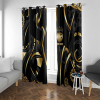 Personalized Golden Tribal Bowling Ball Emblem Window Curtain with Black Abstract Metallic Pattern - Wonder Print Shop