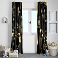 Personalized Golden Tribal Bowling Ball Emblem Window Curtain with Black Abstract Metallic Pattern - Wonder Print Shop
