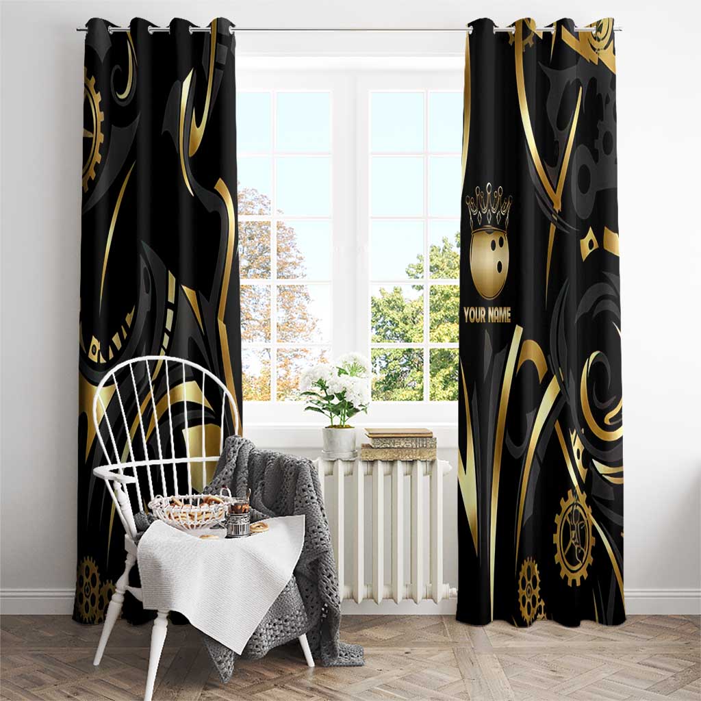 Personalized Golden Tribal Bowling Ball Emblem Window Curtain with Black Abstract Metallic Pattern - Wonder Print Shop