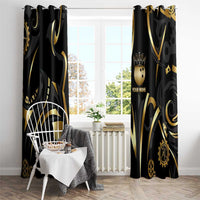 Personalized Golden Tribal Bowling Ball Emblem Window Curtain with Black Abstract Metallic Pattern - Wonder Print Shop