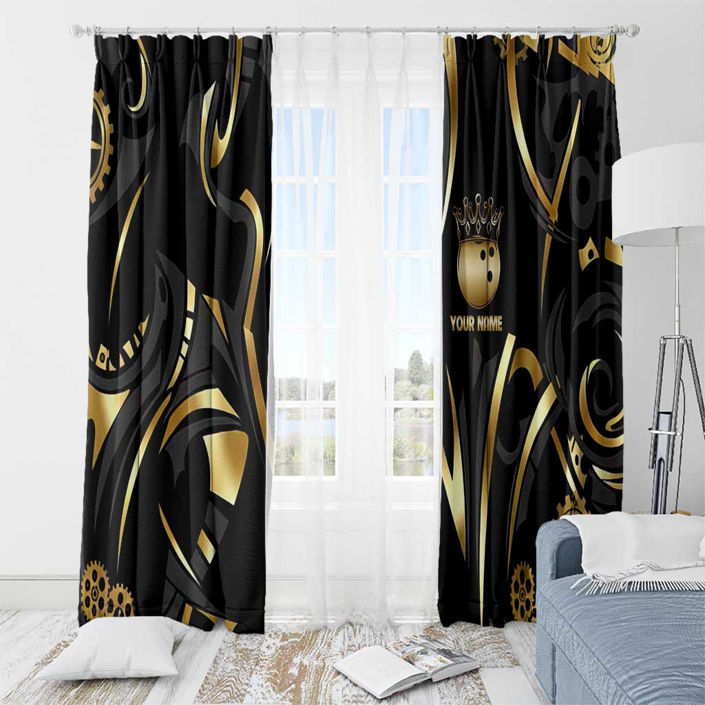 Personalized Golden Tribal Bowling Ball Emblem Window Curtain with Black Abstract Metallic Pattern - Wonder Print Shop