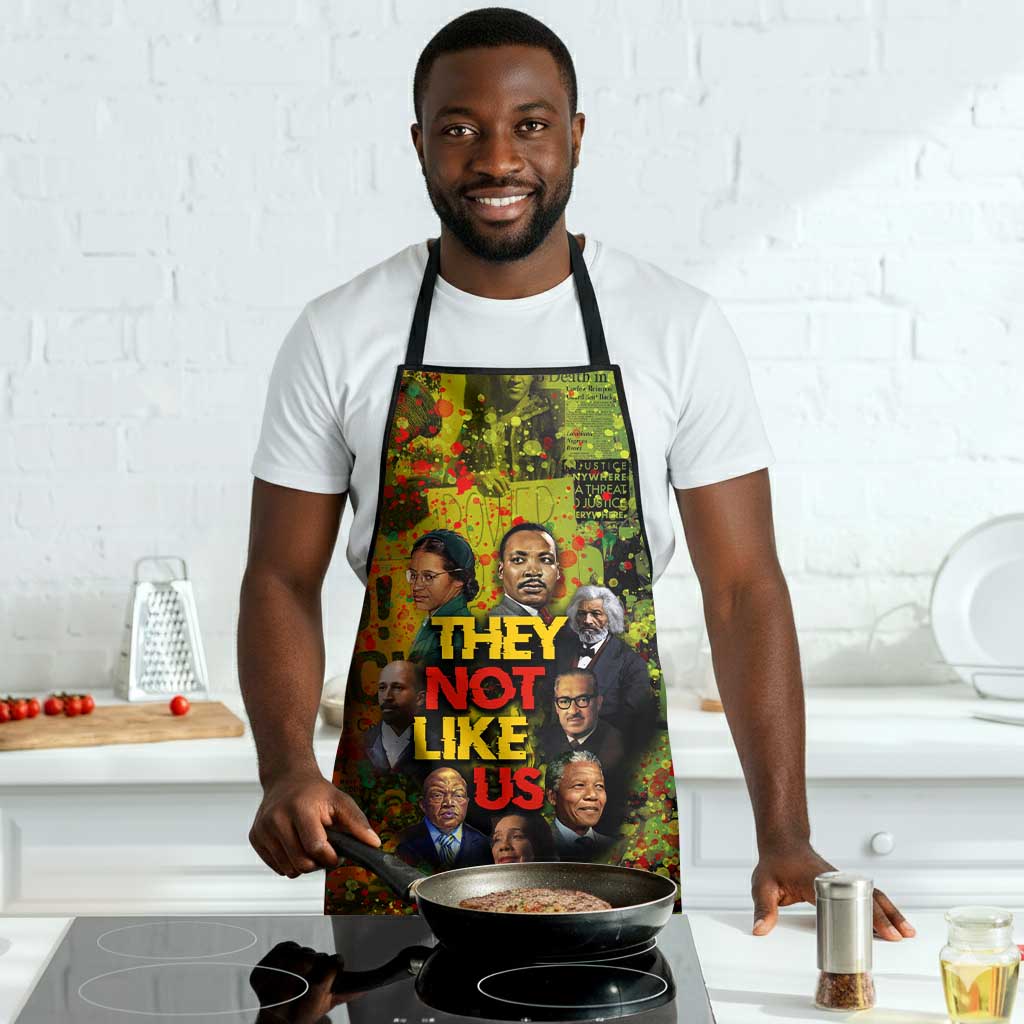 Black History Portrait Collage Apron Africa Empowering They Not Like Us Quote in Grunge Paint - Wonder Print Shop