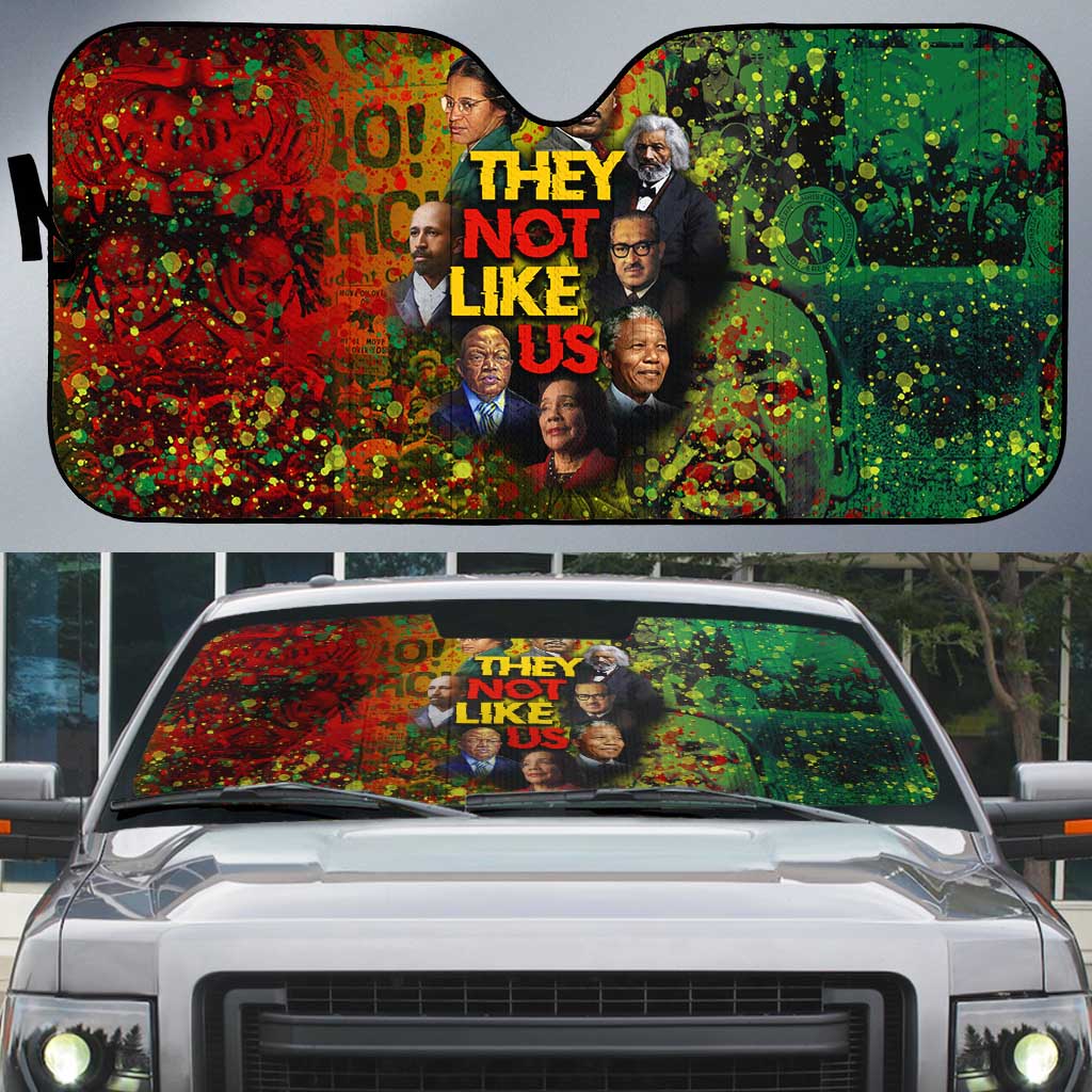 Black History Portrait Collage Auto Sun Shade Africa Empowering They Not Like Us Quote in Grunge Paint - Wonder Print Shop