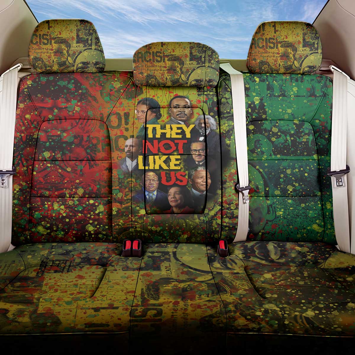 Black History Portrait Collage Back Car Seat Cover Africa Empowering They Not Like Us Quote in Grunge Paint - Wonder Print Shop