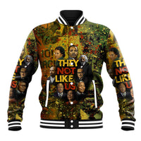 Black History Portrait Collage Baseball Jacket Africa Empowering They Not Like Us Quote in Grunge Paint - Wonder Print Shop