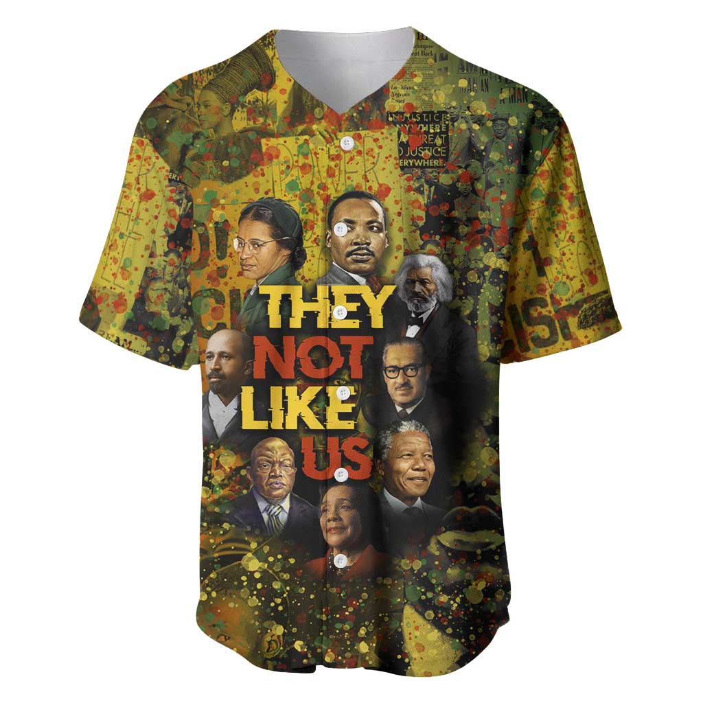 Black History Portrait Collage Baseball Jersey Africa Empowering They Not Like Us Quote in Grunge Paint - Wonder Print Shop