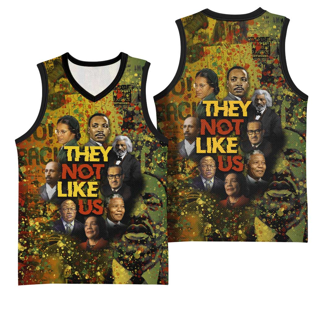 Black History Portrait Collage Basketball Jersey Africa Empowering They Not Like Us Quote in Grunge Paint - Wonder Print Shop