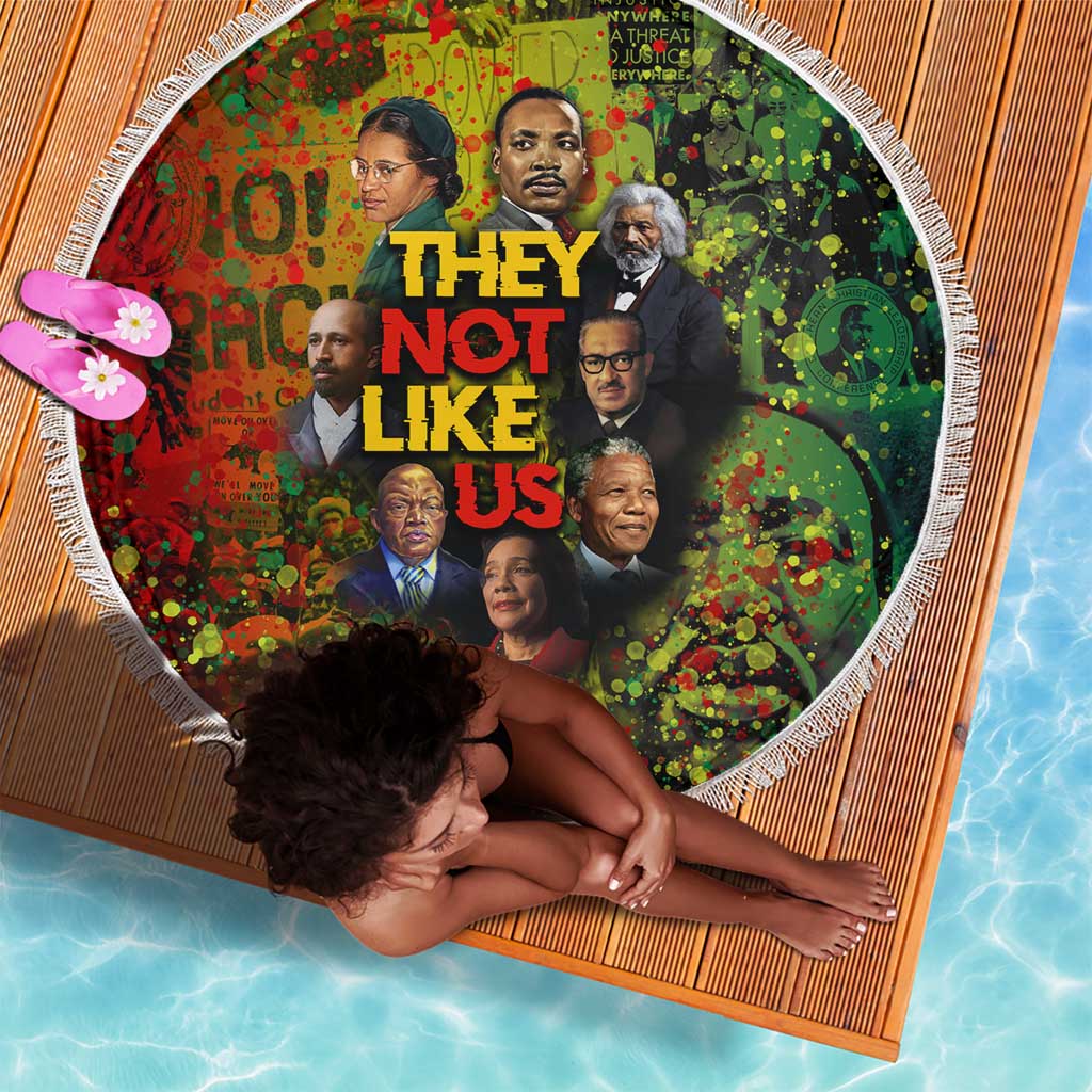 Black History Portrait Collage Beach Blanket Africa Empowering They Not Like Us Quote in Grunge Paint - Wonder Print Shop