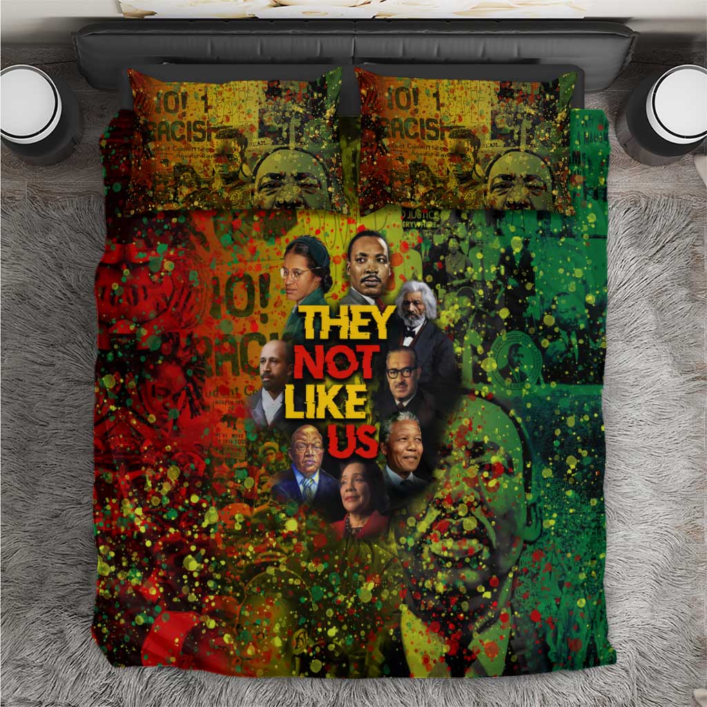 Black History Portrait Collage Bedding Set Africa Empowering They Not Like Us Quote in Grunge Paint - Wonder Print Shop