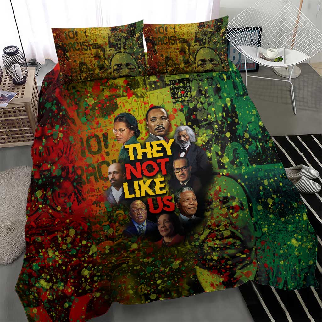 Black History Portrait Collage Bedding Set Africa Empowering They Not Like Us Quote in Grunge Paint - Wonder Print Shop