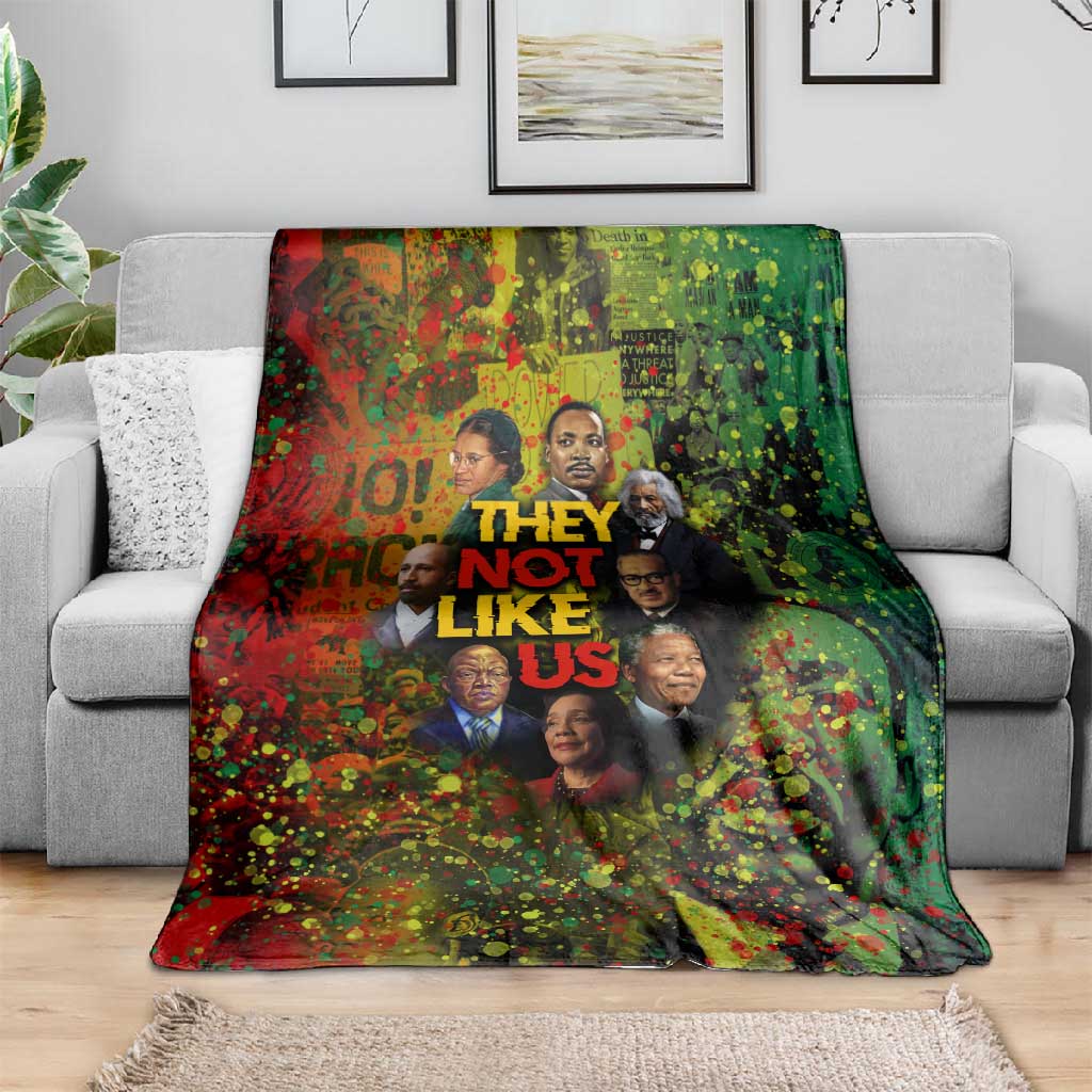 Black History Portrait Collage Blanket Africa Empowering They Not Like Us Quote in Grunge Paint - Wonder Print Shop