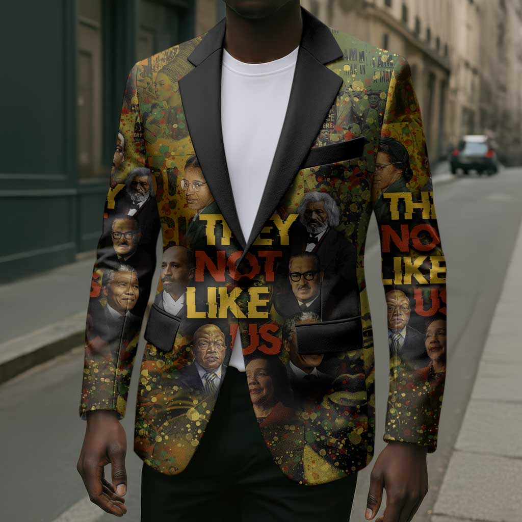 Black History Portrait Collage Blazer Africa Empowering They Not Like Us Quote in Grunge Paint - Wonder Print Shop