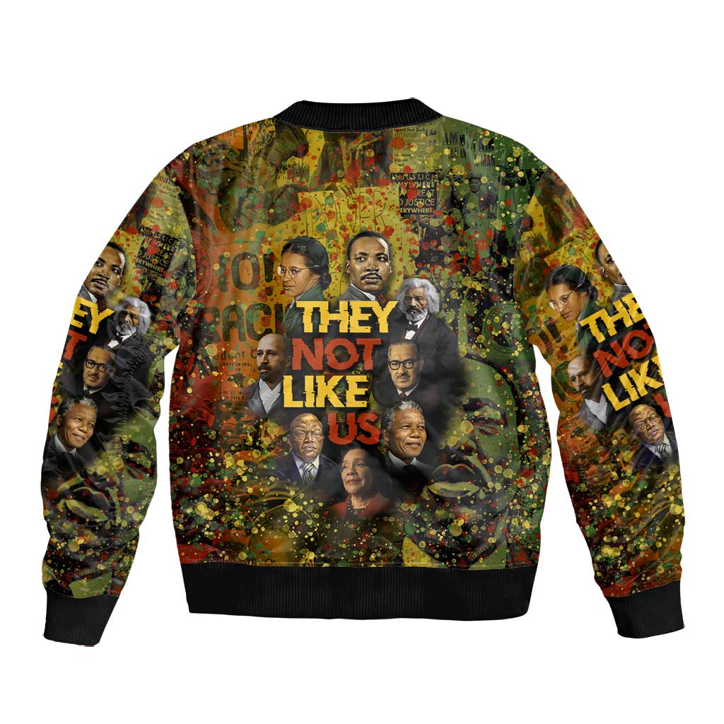 Black History Portrait Collage Bomber Jacket Africa Empowering They Not Like Us Quote in Grunge Paint - Wonder Print Shop