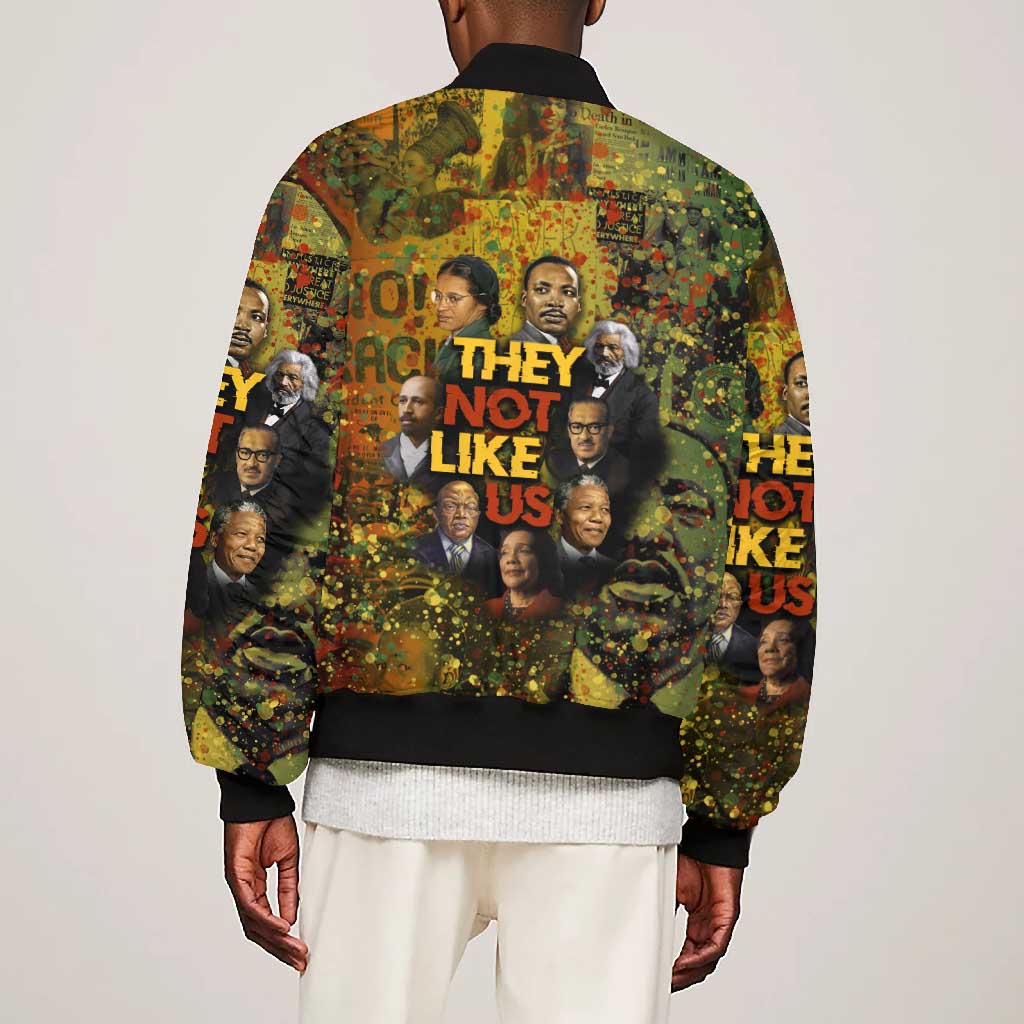 Black History Portrait Collage Bomber Jacket Africa Empowering They Not Like Us Quote in Grunge Paint - Wonder Print Shop