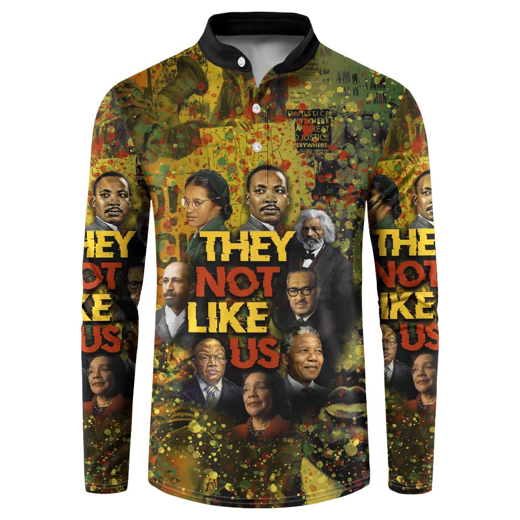 Black History Portrait Collage Button Sweatshirt Africa Empowering They Not Like Us Quote in Grunge Paint