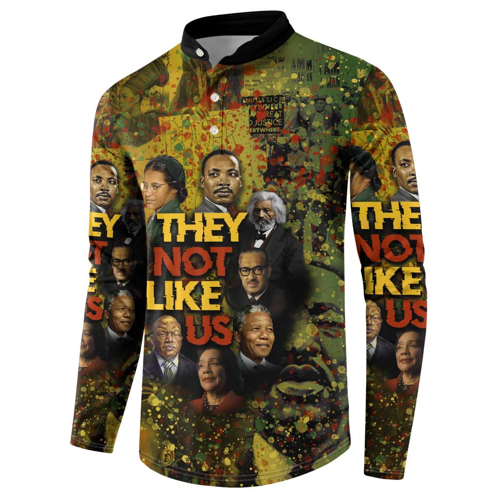 Black History Portrait Collage Button Sweatshirt Africa Empowering They Not Like Us Quote in Grunge Paint
