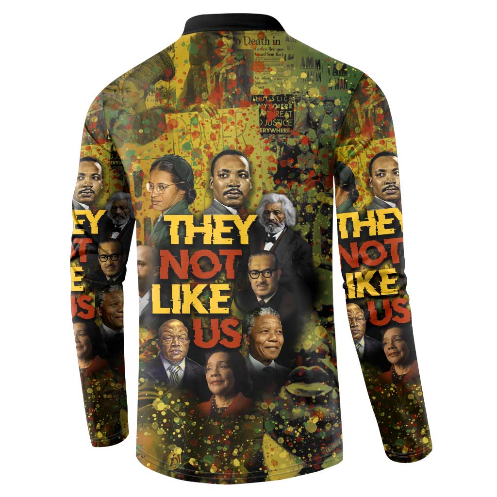 Black History Portrait Collage Button Sweatshirt Africa Empowering They Not Like Us Quote in Grunge Paint