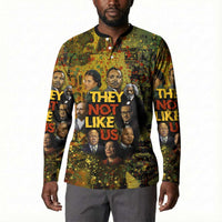 Black History Portrait Collage Button Sweatshirt Africa Empowering They Not Like Us Quote in Grunge Paint