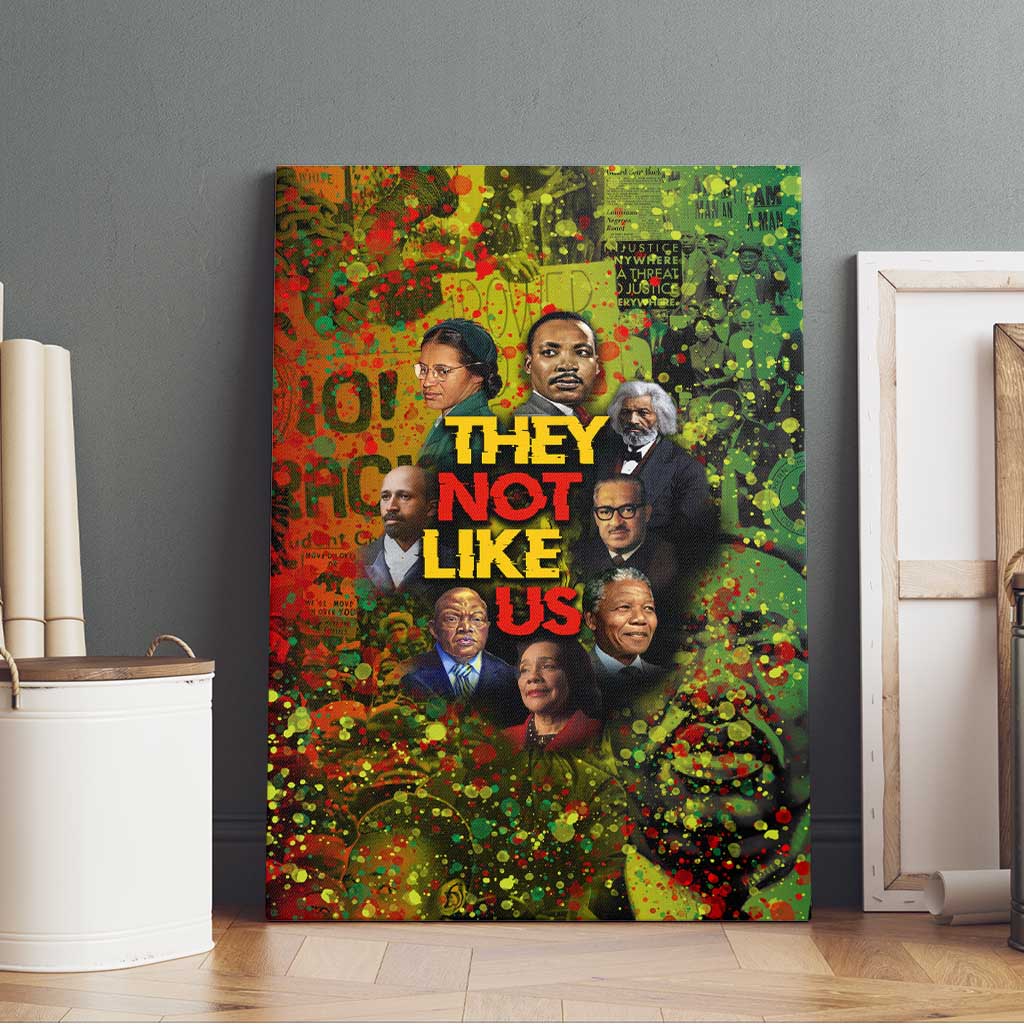 Black History Portrait Collage Canvas Wall Art Africa Empowering They Not Like Us Quote in Grunge Paint - Wonder Print Shop