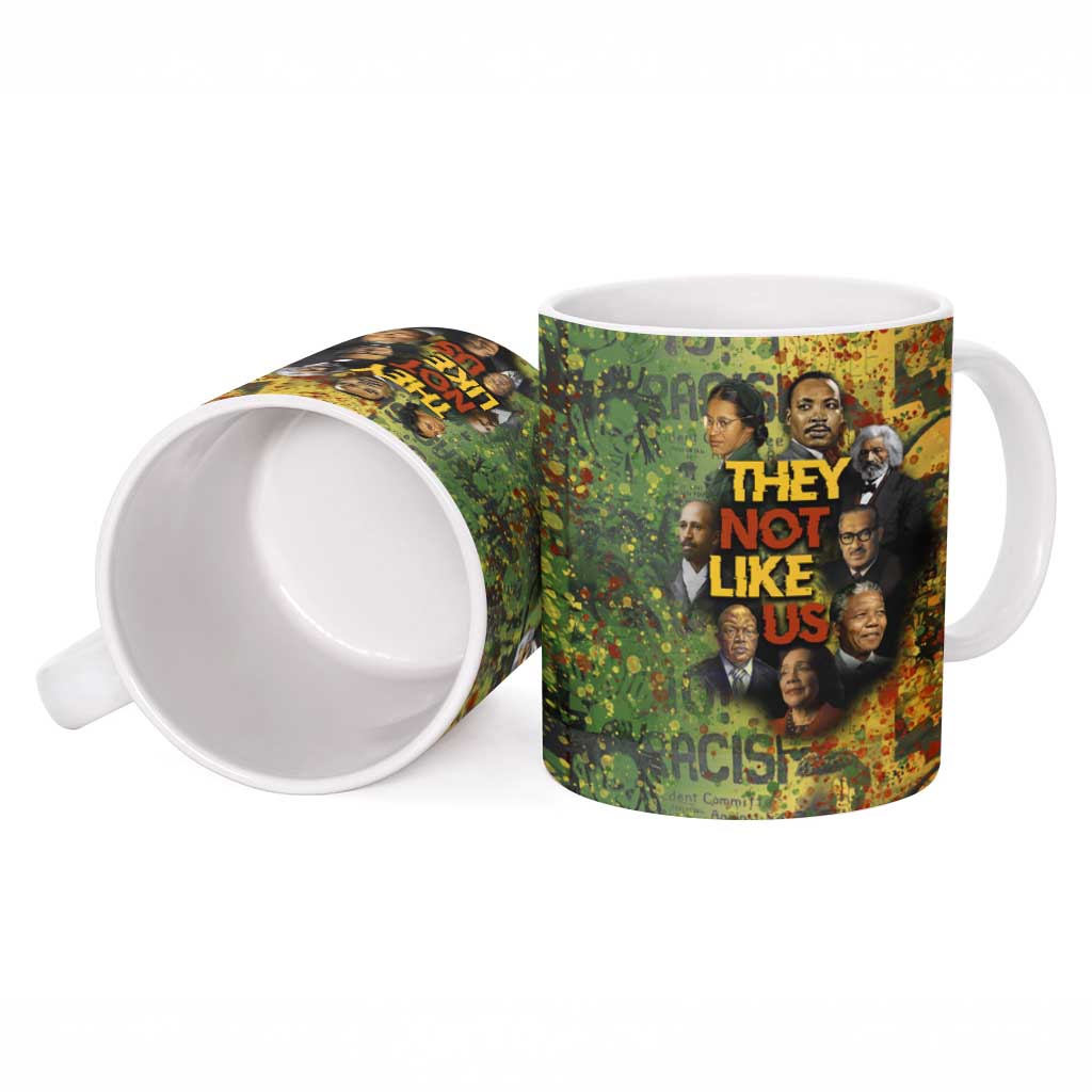 Black History Portrait Collage Ceramic Mug Africa Empowering They Not Like Us Quote in Grunge Paint - Wonder Print Shop