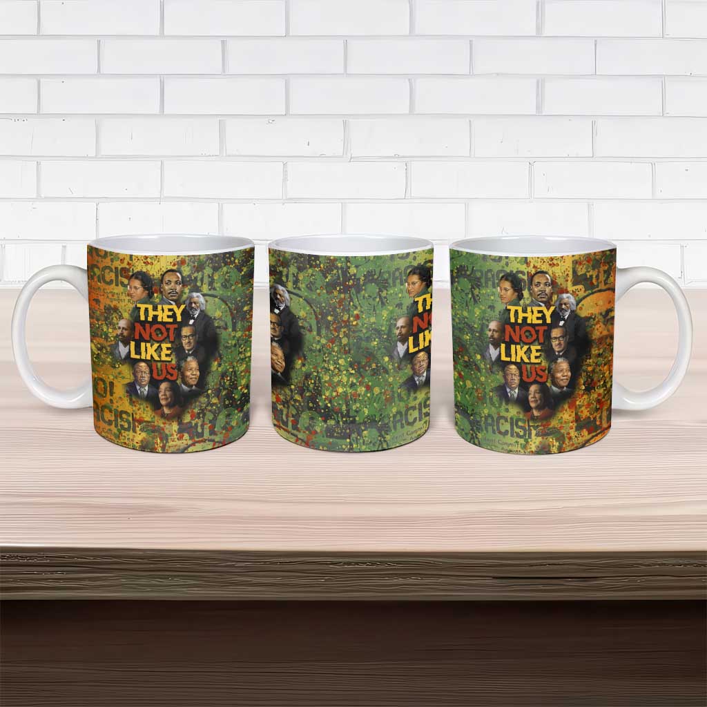 Black History Portrait Collage Ceramic Mug Africa Empowering They Not Like Us Quote in Grunge Paint - Wonder Print Shop