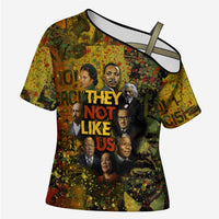 Black History Portrait Collage Cross Shoulder Shirt Africa Empowering They Not Like Us Quote in Grunge Paint - Wonder Print Shop