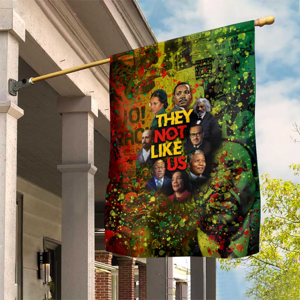 Black History Portrait Collage Garden Flag Africa Empowering They Not Like Us Quote in Grunge Paint - Wonder Print Shop