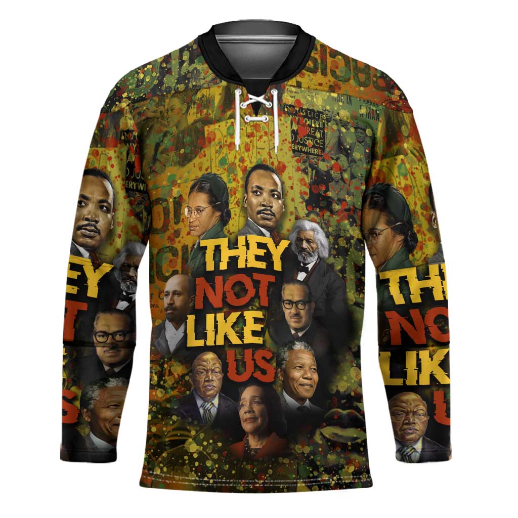 Black History Portrait Collage Hockey Jersey Africa Empowering They Not Like Us Quote in Grunge Paint - Wonder Print Shop