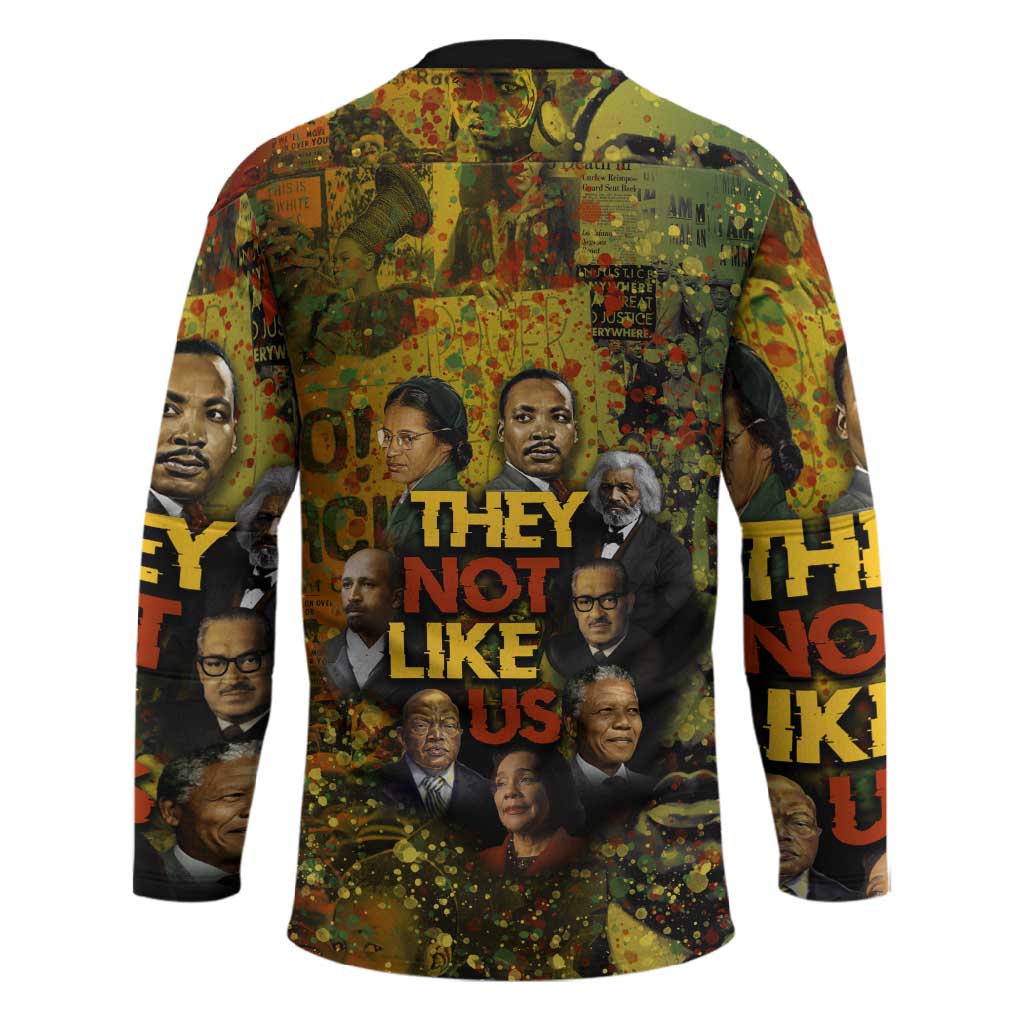 Black History Portrait Collage Hockey Jersey Africa Empowering They Not Like Us Quote in Grunge Paint - Wonder Print Shop
