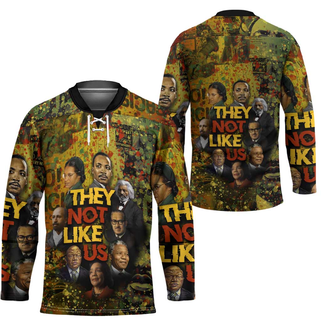 Black History Portrait Collage Hockey Jersey Africa Empowering They Not Like Us Quote in Grunge Paint - Wonder Print Shop