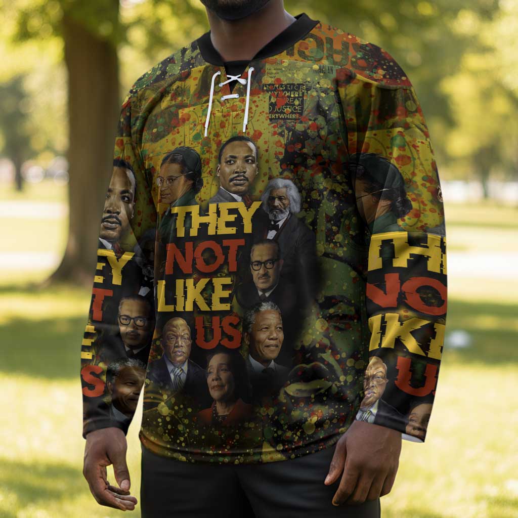 Black History Portrait Collage Hockey Jersey Africa Empowering They Not Like Us Quote in Grunge Paint - Wonder Print Shop