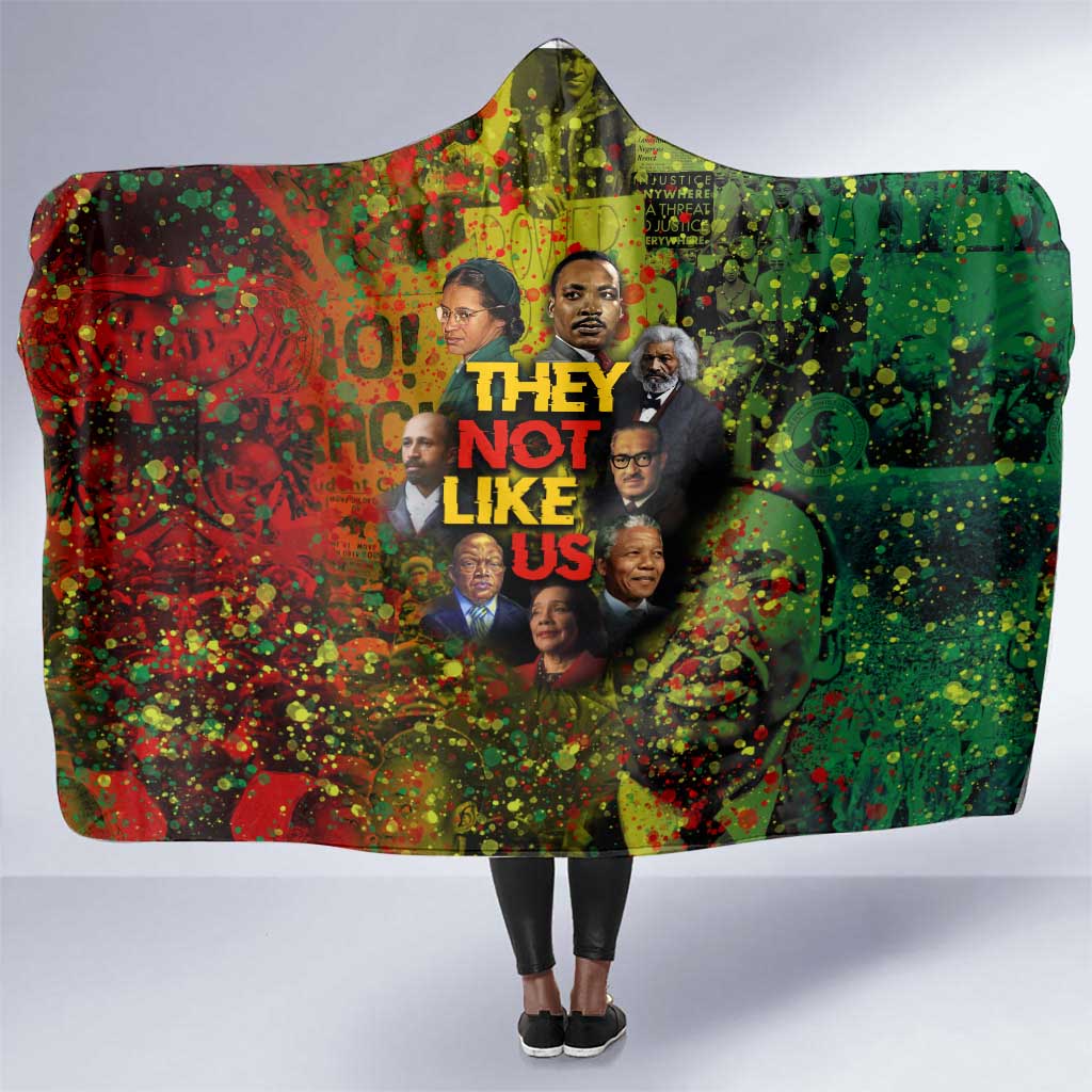 Black History Portrait Collage Hooded Blanket Africa Empowering They Not Like Us Quote in Grunge Paint - Wonder Print Shop