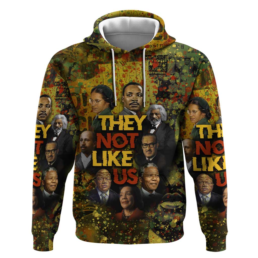 Black History Portrait Collage Hoodie Africa Empowering They Not Like Us Quote in Grunge Paint - Wonder Print Shop