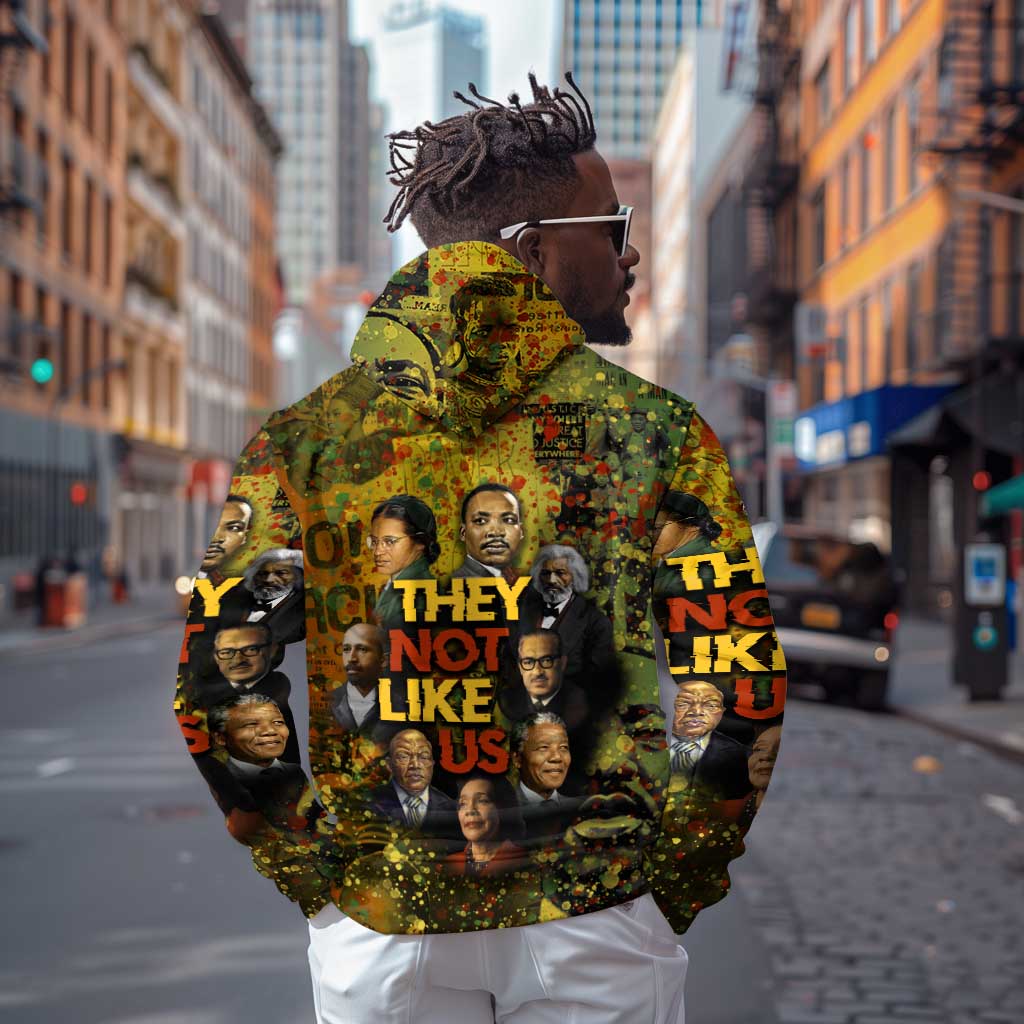 Black History Portrait Collage Hoodie Africa Empowering They Not Like Us Quote in Grunge Paint - Wonder Print Shop
