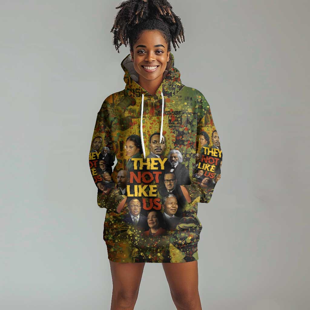 Black History Portrait Collage Hoodie Dress Africa Empowering They Not Like Us Quote in Grunge Paint - Wonder Print Shop